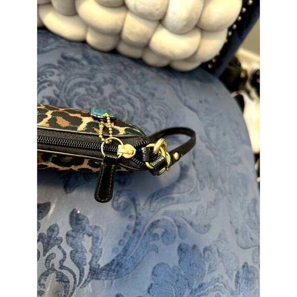 Coach Teal Blue Green Ocelot Leopard Print Wristlet - Picture 4 of 5